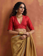 trueBrowns Red Silk V Neck Blouse | Grocsy
