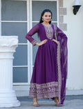 Teeya Creation Purple Color Georgette Silk Heavy Embroidery Work Fully Stitched Gown Set | Grocsy