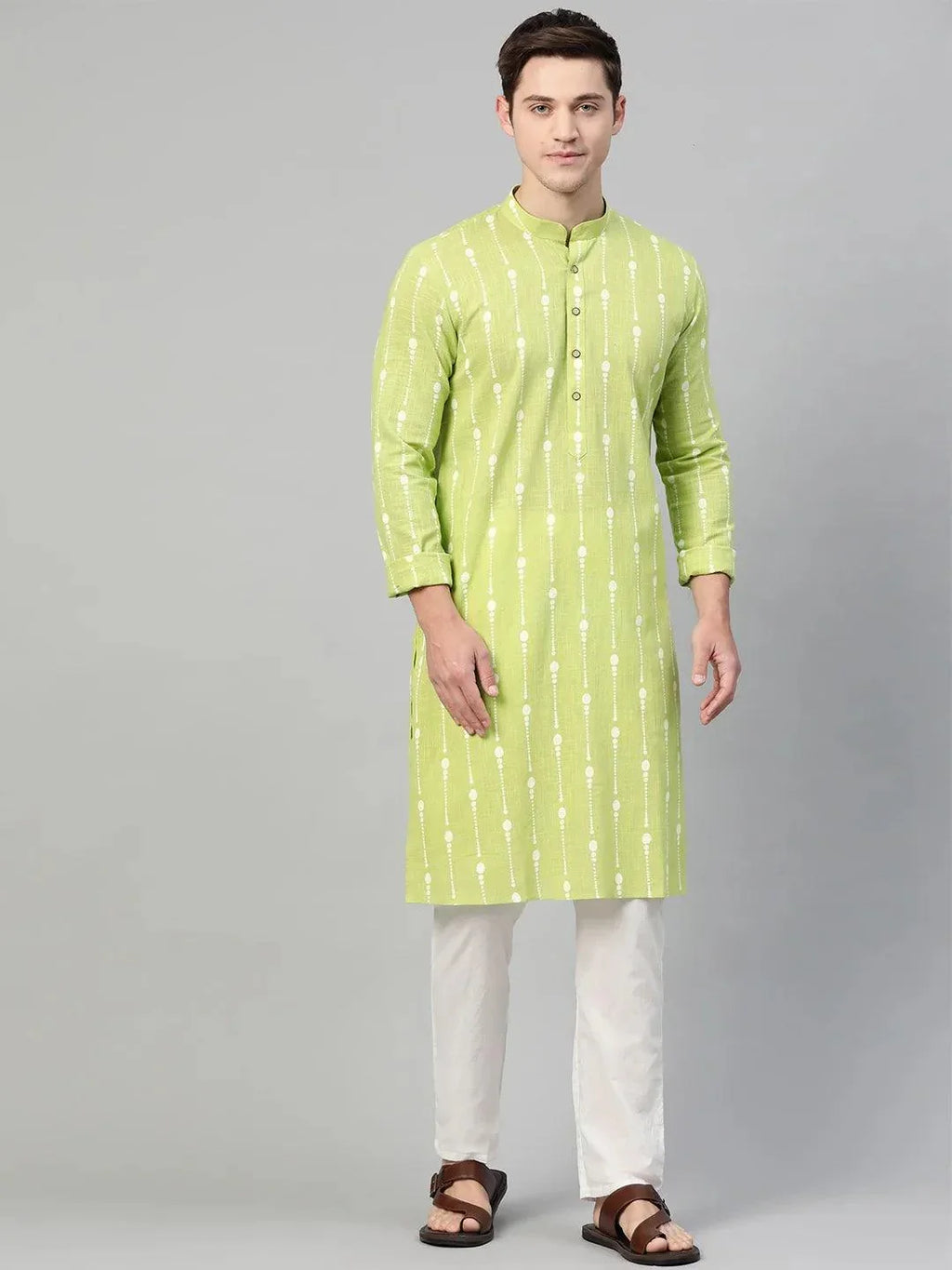 Fabmade Lime Green And White Printed Straight Kurta | Grocsy