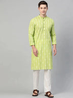 Fabmade Lime Green And White Printed Straight Kurta | Grocsy