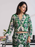 trueBrowns Green Muslin Ikat Shirt Blouse | Grocsy