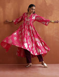 trueBrowns Pink Metallic Flared Anarkali Kurta Set | Grocsy