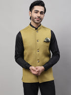 Even Apparels Men's Mustard Pure Wool Nehru Jacket | Grocsy