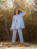 trueBrowns Light Blue Cotton Dobby Flared Co-ord Set | Grocsy