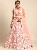 House of Panchhi Rose Gold Chinon Sequins And Zarkan Embroidery Lehenga Choli & Dupatta | Grocsy