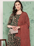 InWeave Women's Green Floral Motif Nyra Kurta Set With Dupatta | Grocsy