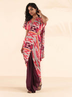 trueBrowns Maroon Muslin Ikat Ready to Wear Saree | Grocsy