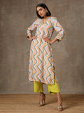 trueBrowns Multicolour Lehariya Printed Silk Kurta Pant Set | Grocsy