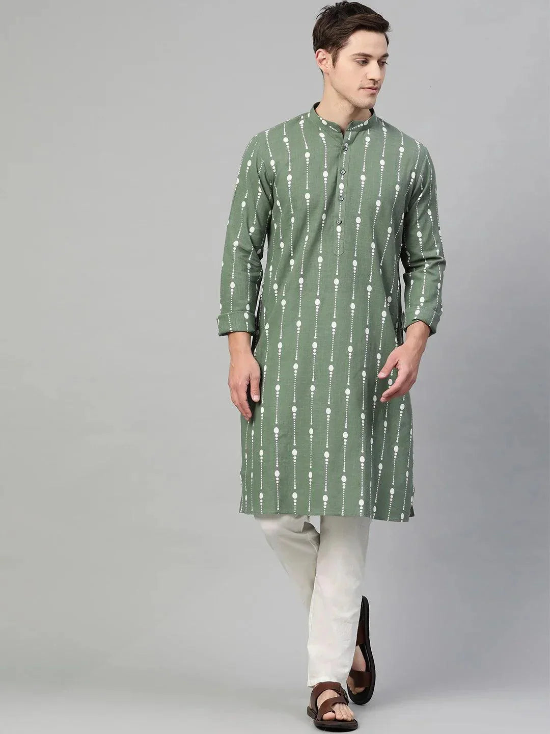 Fabmade Green And White Printed Straight Kurta | Grocsy