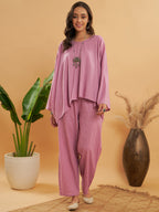 InWeave Women's Mauve Kantha Boho Full Sleeve Coord Set | Grocsy