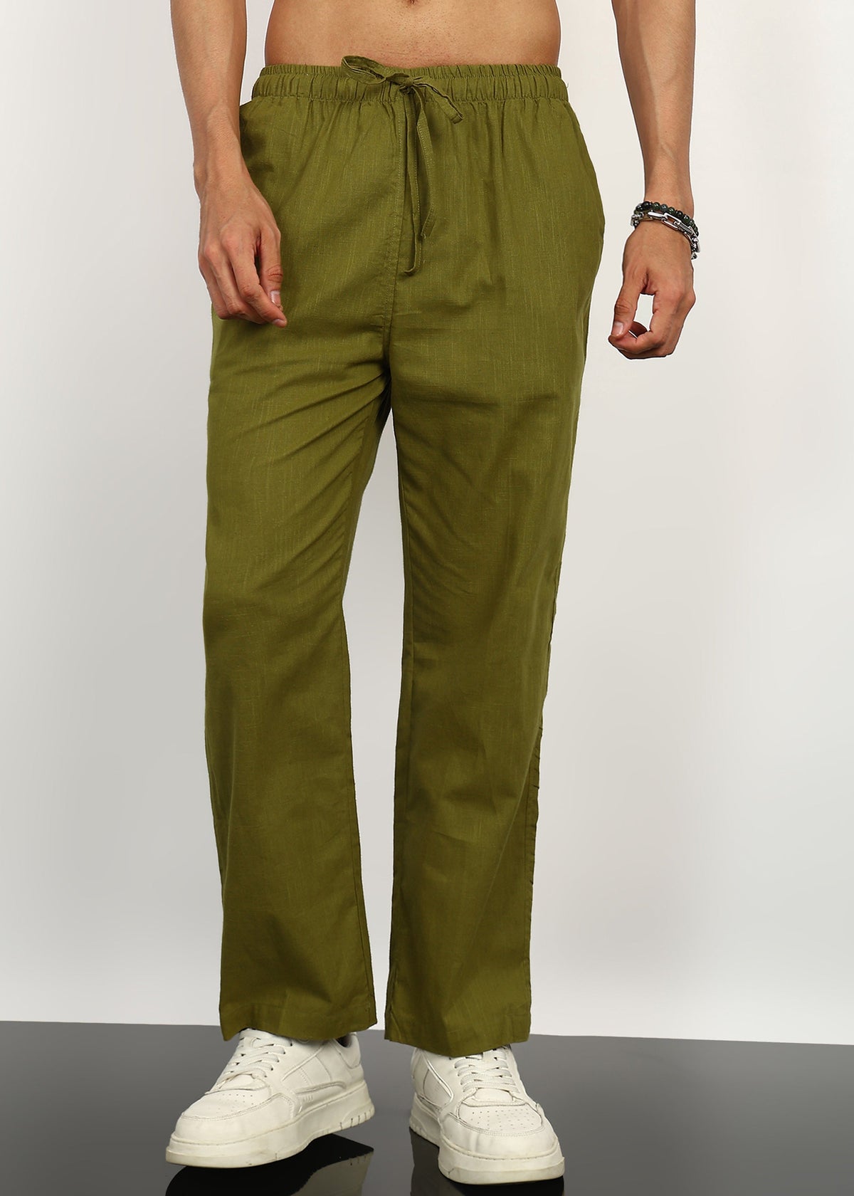 Fabmade Olive Linen Trousers | Grocsy