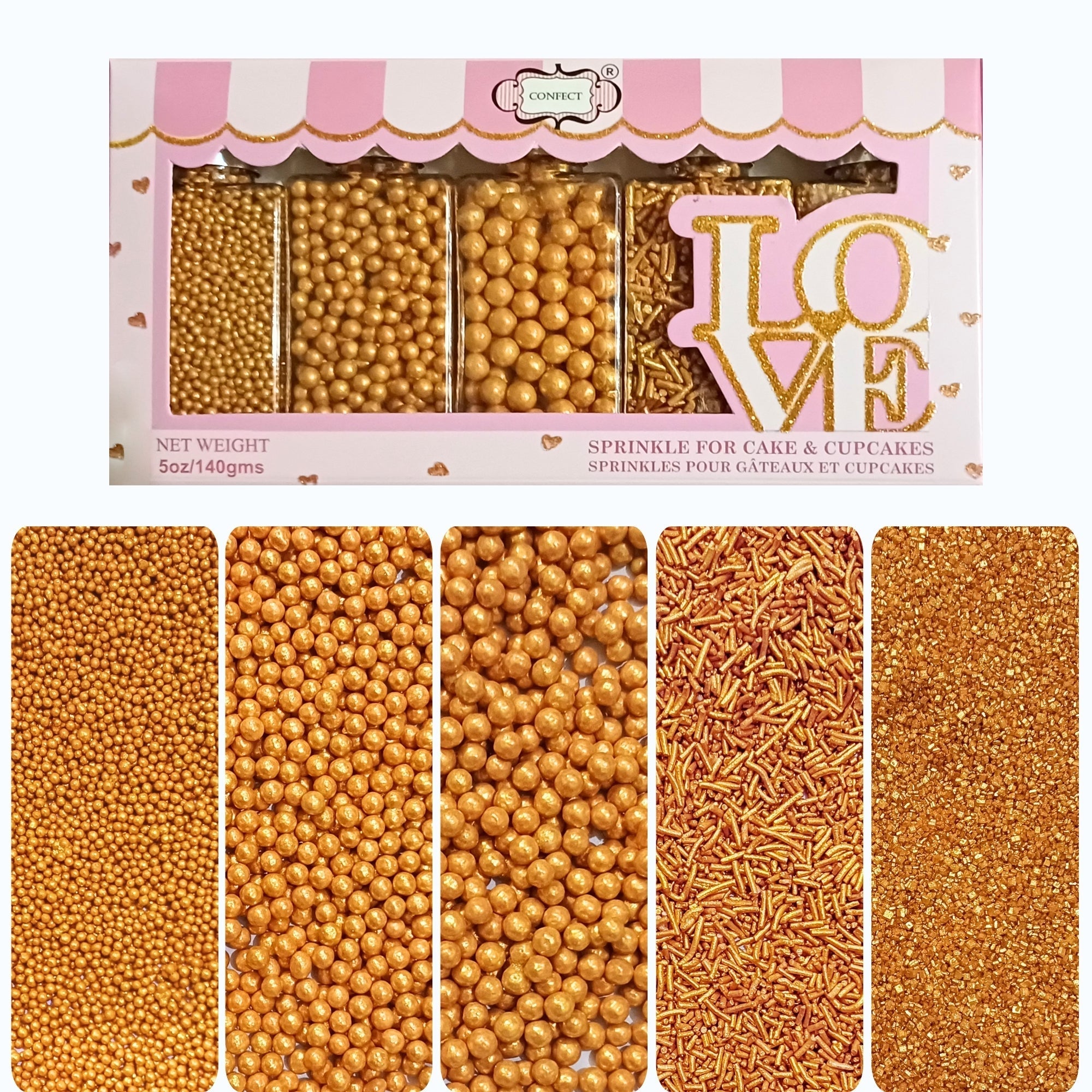Confect Sprinkles for Cakes & Cupcakes Decoration | USP-22(Gold) | Grocsy
