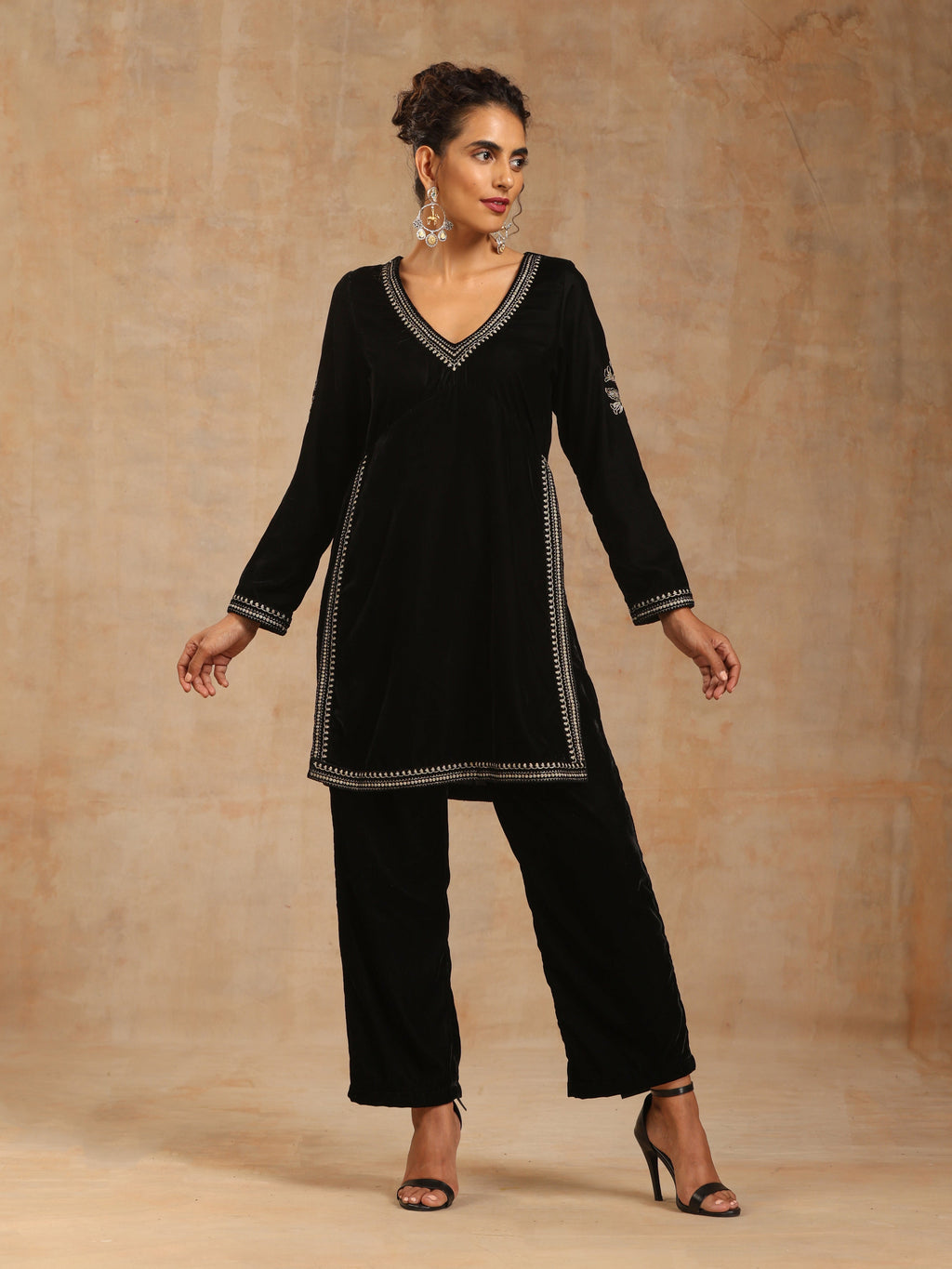 trueBrowns Black Velvet Embroidered Co-ord Set | Grocsy