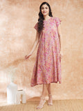 InWeave Women's Pink Coral Floral Print A Line Dress | Grocsy