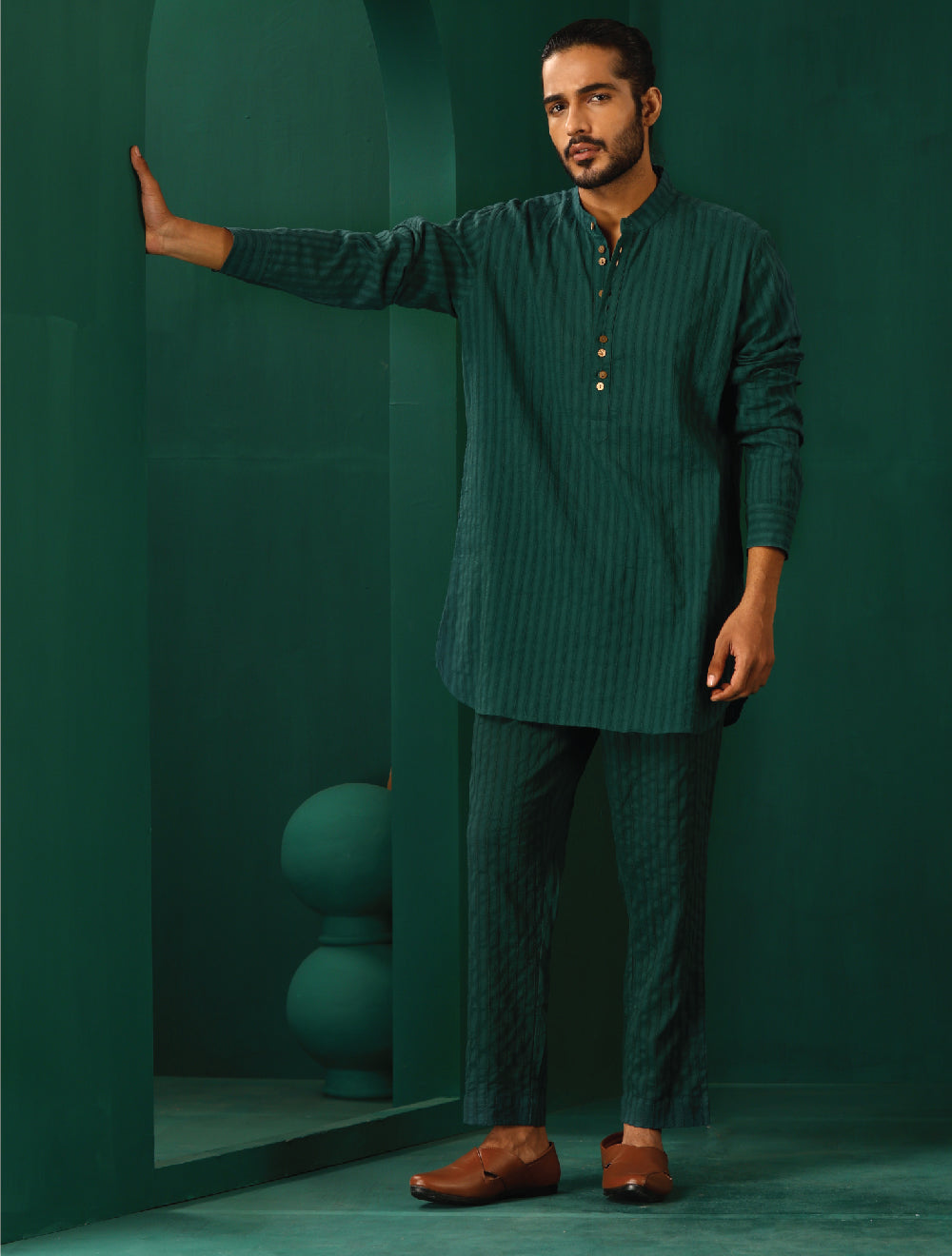 trueBrowns Men's Turquoise Dobby Co-ord Set | Grocsy