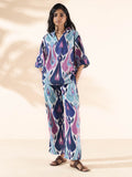 trueBrowns Blue Cotton Ikat V-neck Co-ord Set | Grocsy