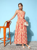 InWeave Women's Orange Paisley Print Raisa Back Detail Dress | Grocsy