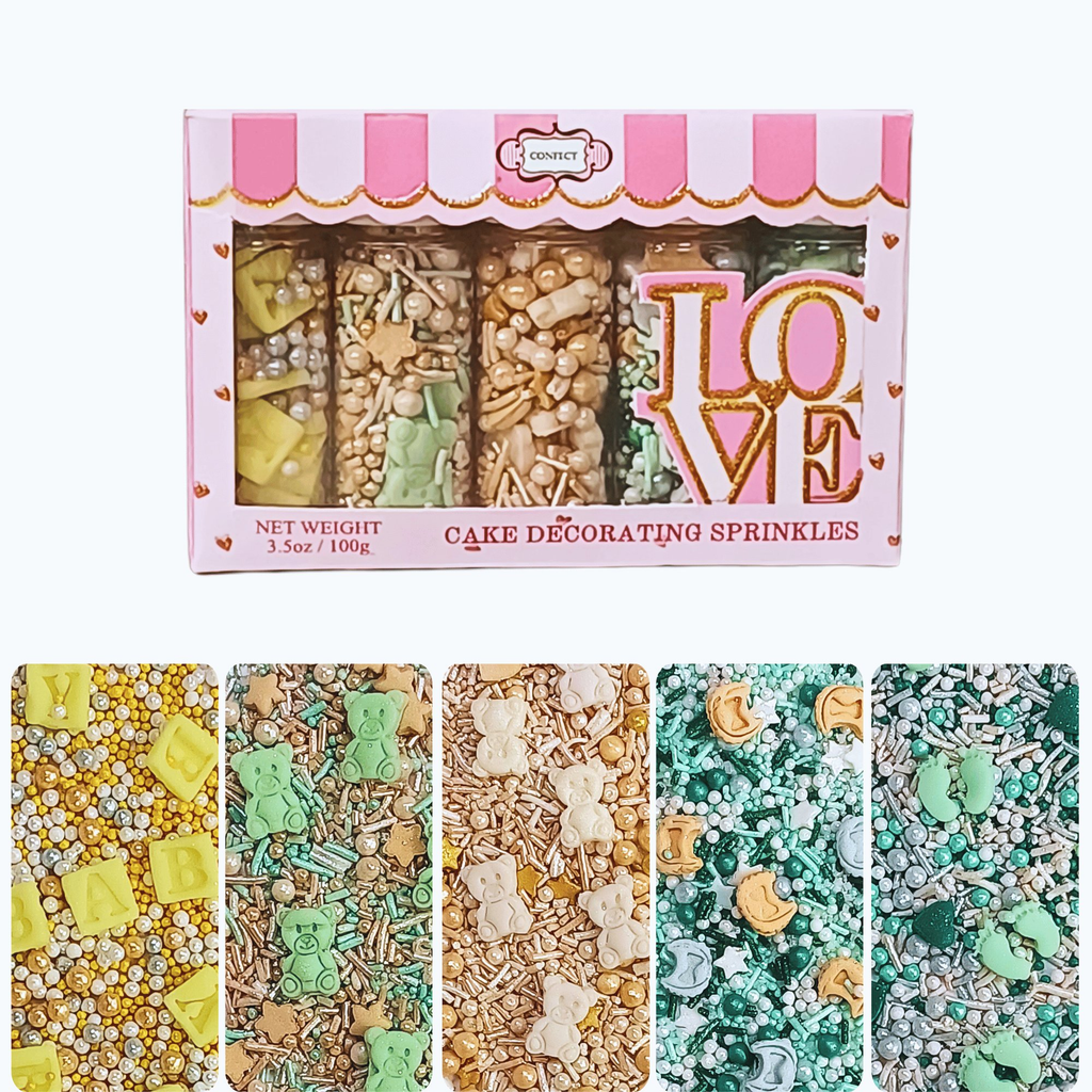 Confect Baby Shower Sprinkles | Birthday Sprinkles | Gender Reveal Sprinkles Pack of 5 (BABY SHOWER -08) | Grocsy