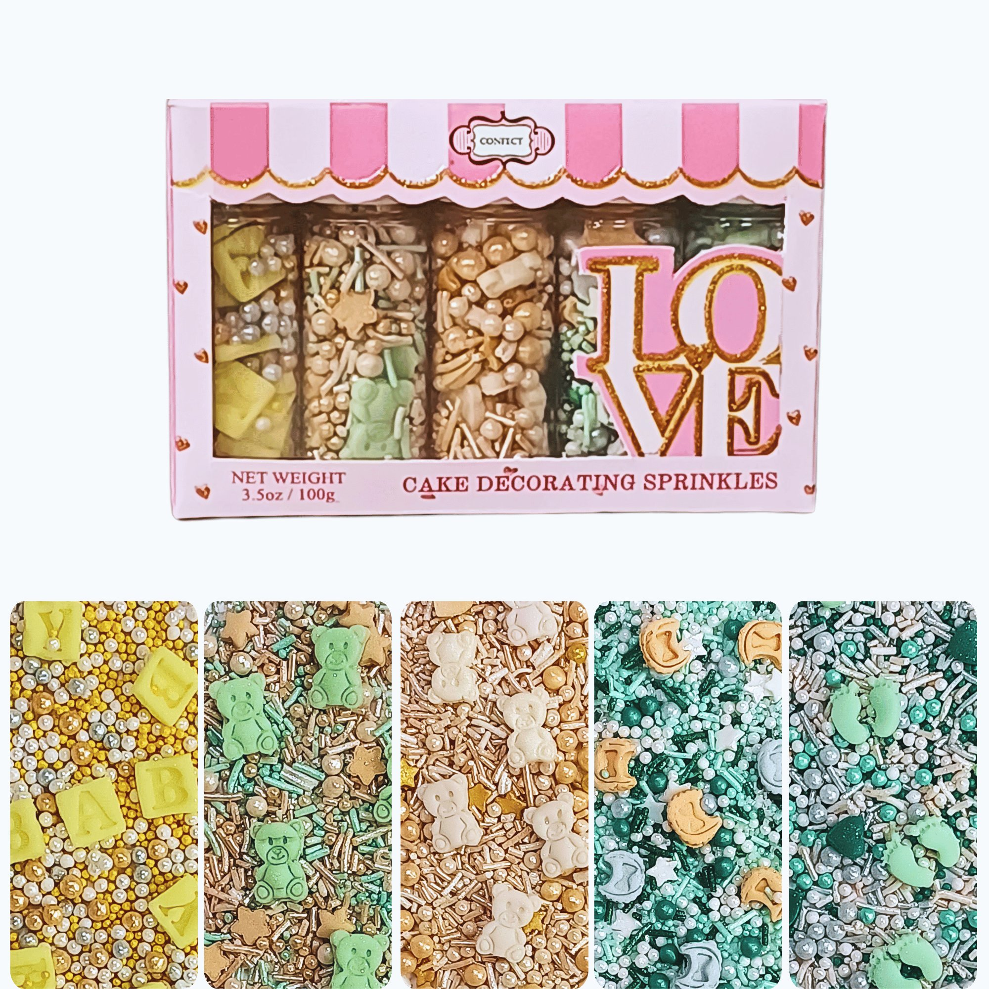 Confect Baby Shower Sprinkles | Birthday Sprinkles | Gender Reveal Sprinkles Pack of 5 (BABY SHOWER -08) | Grocsy