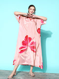 InWeave Women's Pink Big Camelia Print Long Kaftan | Grocsy