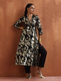 trueBrowns Black Metallic High Slit Kurta Set | Grocsy