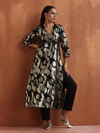 trueBrowns Black Metallic High Slit Kurta Set | Grocsy