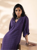 trueBrowns Purple Cotton Dobby Slit Dress | Grocsy