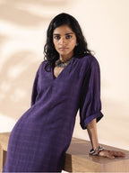 trueBrowns Purple Cotton Dobby Slit Dress | Grocsy