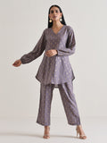 trueBrowns Plum Grey Foil Short Co-Ord Set | Grocsy