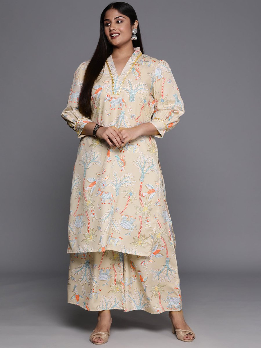 Ahalyaa Women Plus Size Printed Regular Gotta Patti Kurta with Palazzos | Grocsy