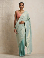 trueBrowns Blue Gold Metallic Ready To Wear Saree | Grocsy