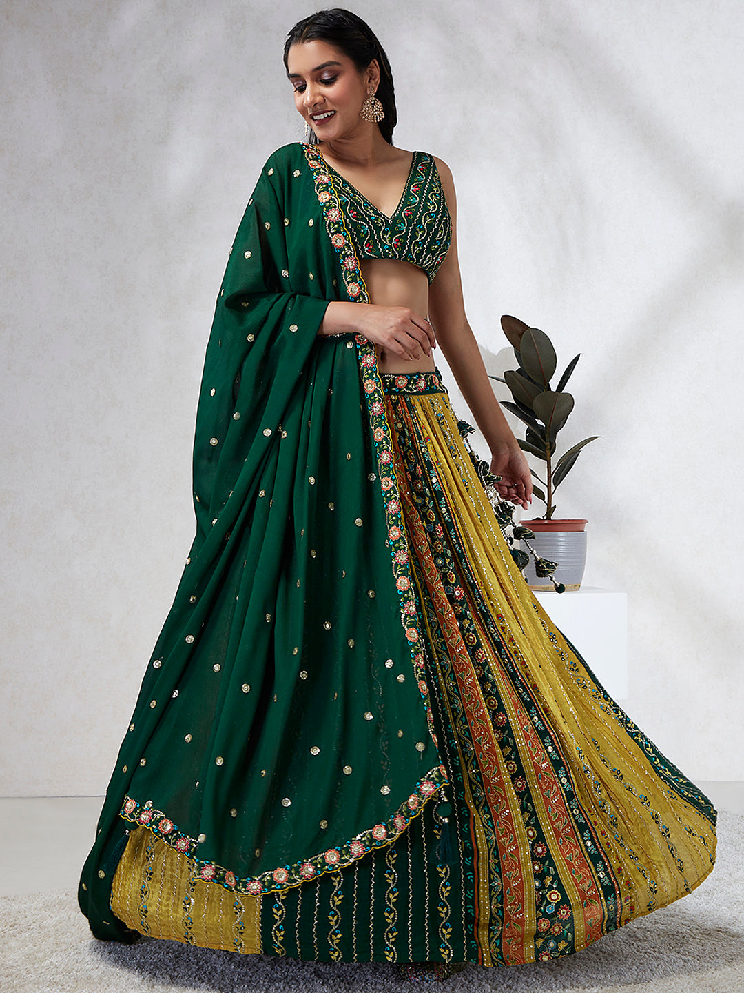 House of Panchhi Navy Blue Pure Georgette Sequins And Thread Embroidery Lehenga Choli & Dupatta | Grocsy