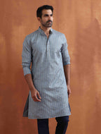trueBrowns Men's Blue Chanderi Kurta | Grocsy