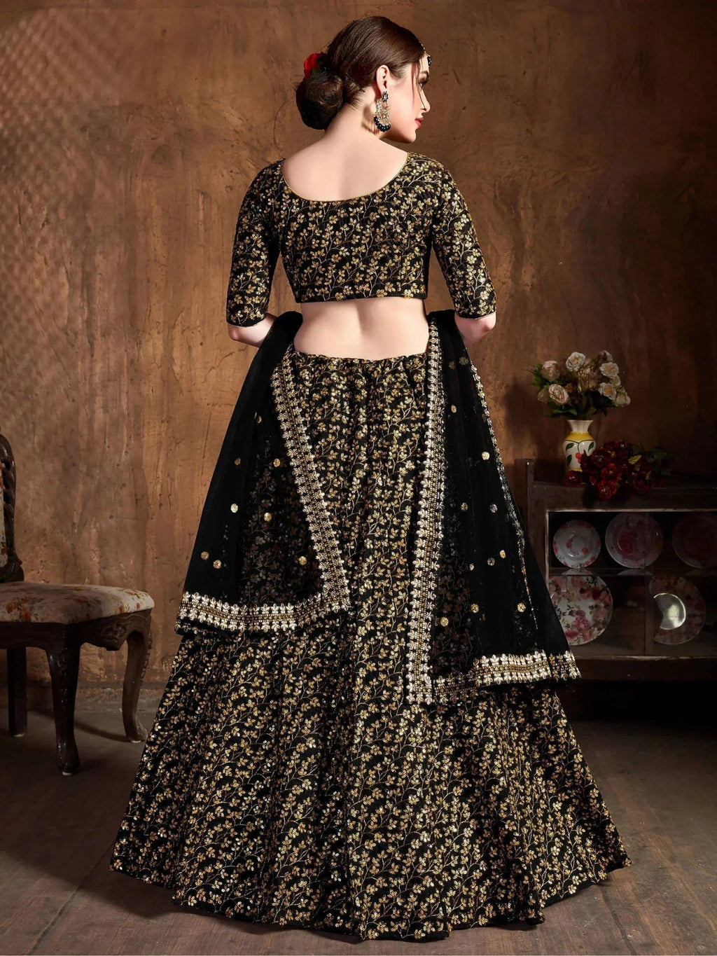 Tulsi Art Black Zari Embroidery Raw Silk Wedding Lehenga Choli With Dupatta | Grocsy