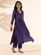 trueBrowns Purple Viscose Dobby Slit Kurta Pant Set | Grocsy