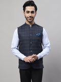 Even Apparels Men's Blue Nehru Jacket With Welt Pockets | Grocsy