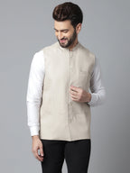 Even Apparels Men's Cream Nehru Jacket With Welt Pockets | Grocsy