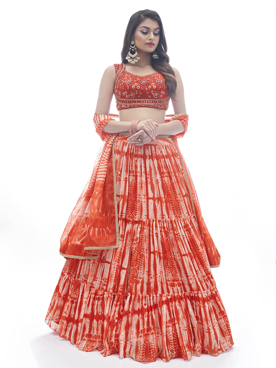 Myra Red Jaquard Embroidered Designer Lehenga | Grocsy