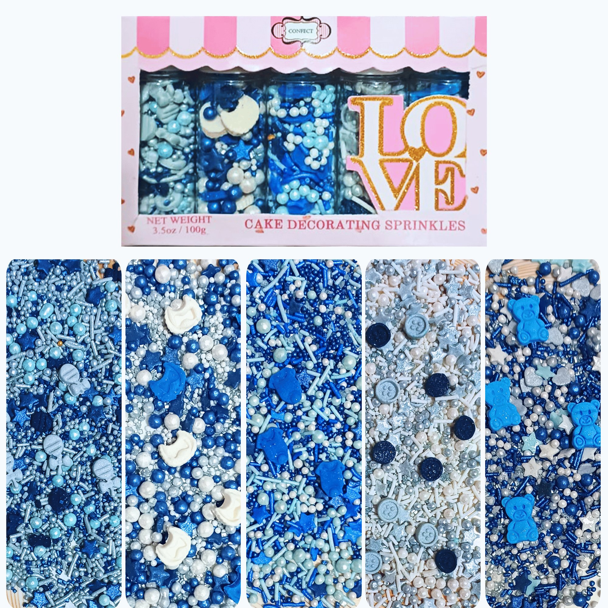 Confect Boys Baby Shower Sprinkles | Baby Blue Sprinkles for Cake & Cupcake Decorating | Grocsy