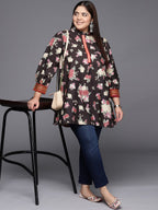Ahalyaa Mandarin Collar Crepe Floral Printed Tunic | Grocsy
