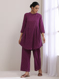 trueBrowns Plum Purple Dobby Gathers Co-Ord Set | Grocsy