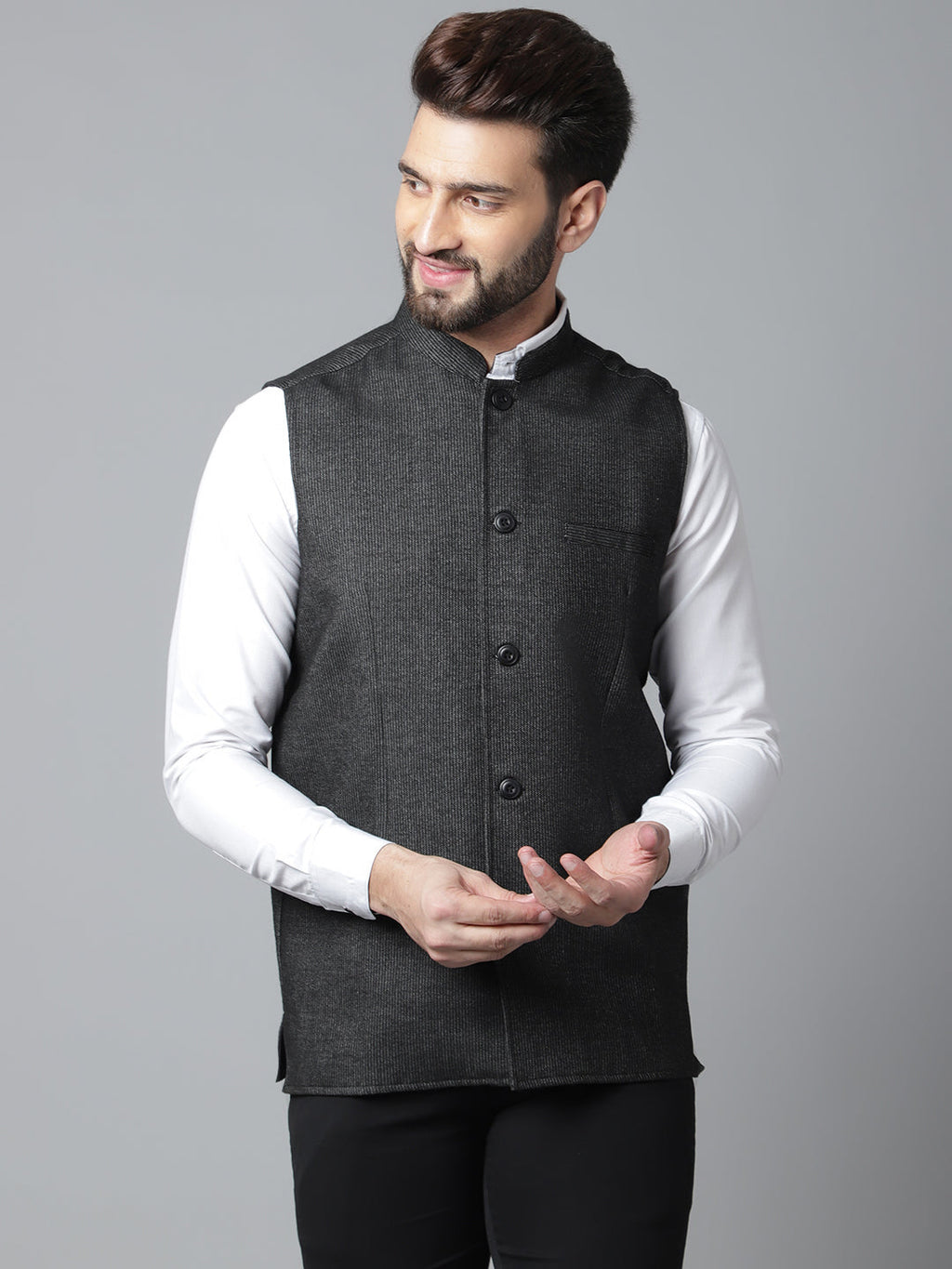 Even Apparels Men's Black Pure Wool Nehru Jacket | Grocsy