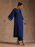 trueBrowns Midnight Blue Modal Satin Relax Kurta Set | Grocsy