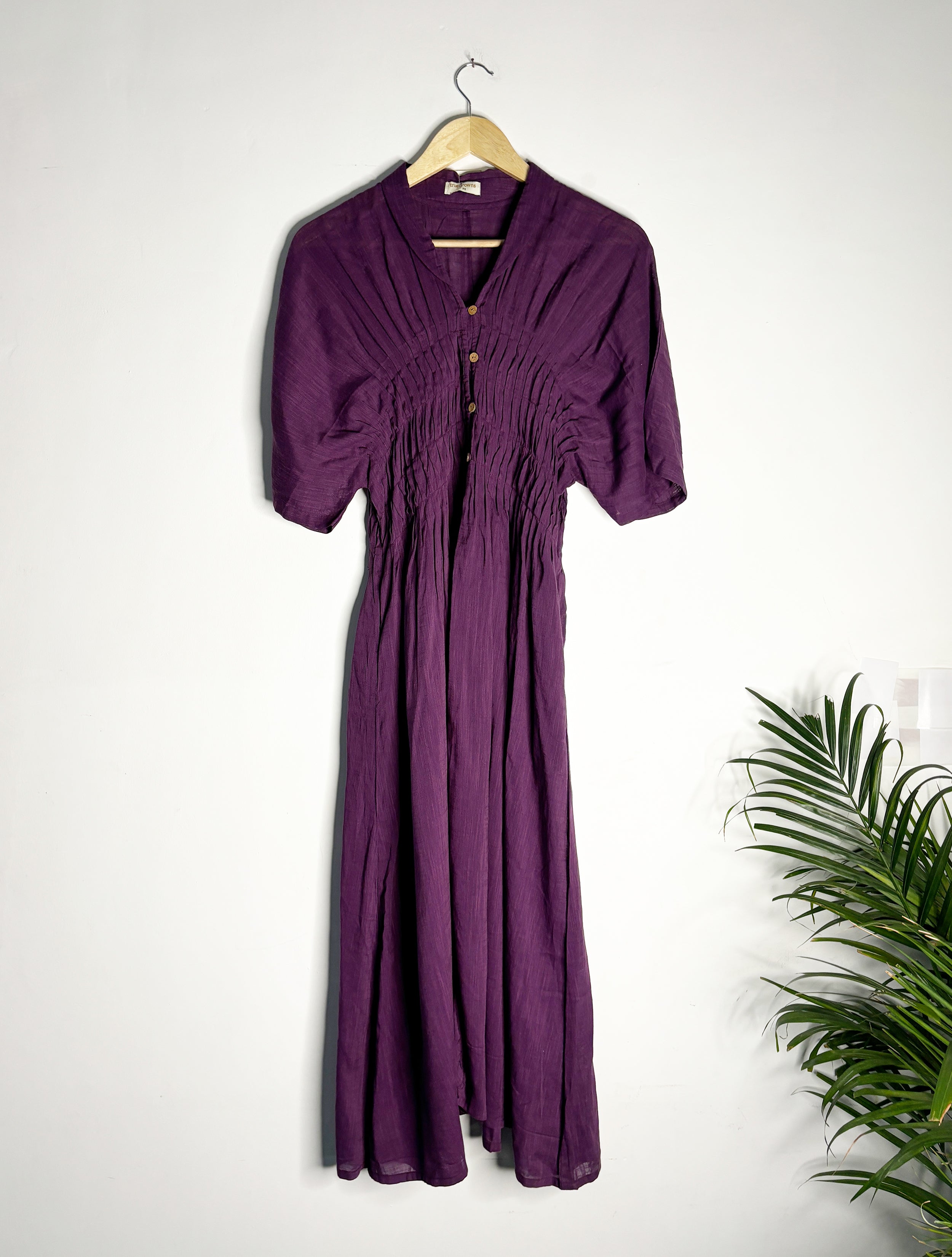 trueBrowns Purple Slub Pleated Kurta | Grocsy