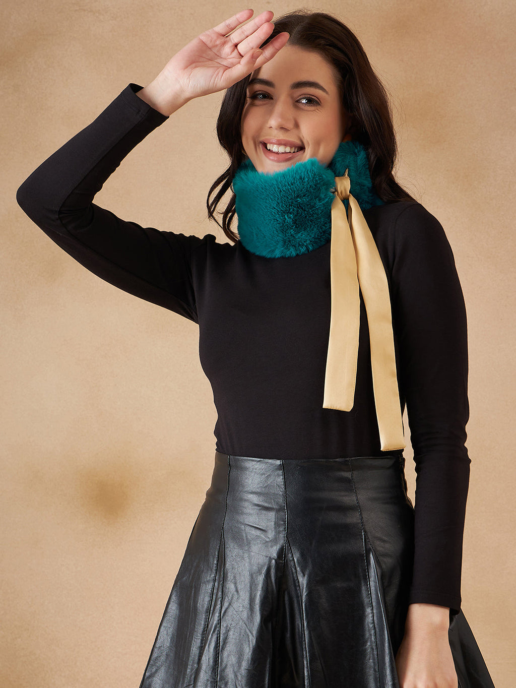 InWeave Women's Cyan Blue Fur Neckpiece | Grocsy