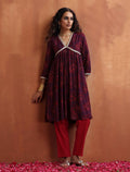 trueBrowns Purple Floral Print Anarkali Kurta Co-ord Set | Grocsy