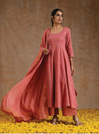 trueBrowns Blush Gold Cotton Anarkali Set | Grocsy