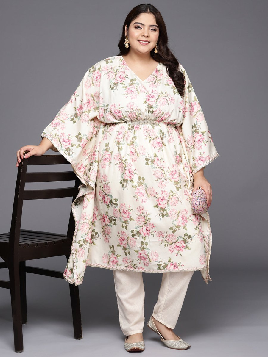 Ahalyaa Plus Size Floral Printed Flared Sleeves Kaftan Kurta | Grocsy