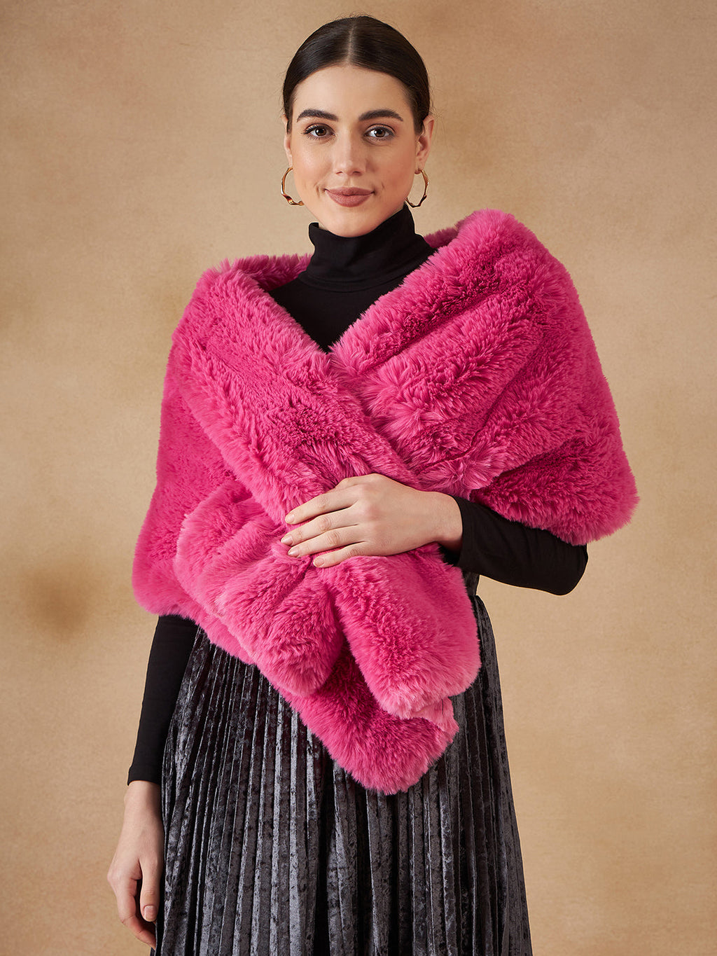 InWeave Women's Light Pink Long Faux Fur Cape | Grocsy