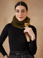 InWeave Women's Mehandi Green Fur Neckpiece | Grocsy